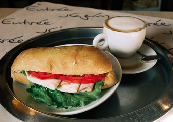 Breakfast meal with Turkish bread and coffee