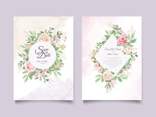 Fototapeta na wymiar Wedding invitation and menu template with beautiful leaves