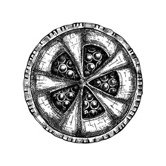 Traditional cherry pie sketch. Hand drawn fruit and berry baking cake illustration.Homemade cherry cake drawing. Sweet bakery. 