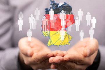 Abstract of germany map network, internet and global connection concept, Wire Frame 3D mesh...