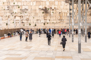 The female part of the Western Wall in the Old Town of Jerusalem in Israel