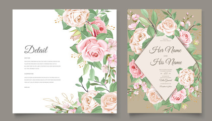 Wedding invitation and menu template with beautiful leaves