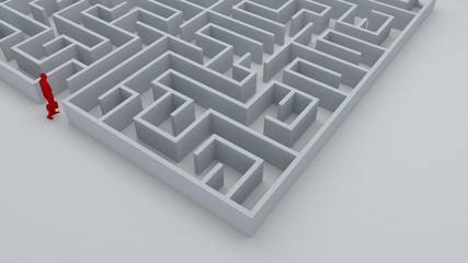 Businessman entrance  the maze. Concepts of finding a solution, problem solving, challenge etc. 3D illustration.