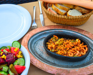 Bread with seafood and salad for dinner