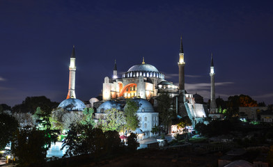 Fototapeta na wymiar Ancient mosque at night in Istanbul, Turkey