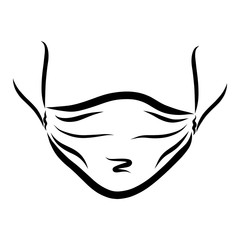 surgical mask, black outline on a white background