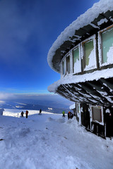KARPACZ, POLAND - MARCH 08, 2020: A disc-shaped observatory with a weather station and restaurant...