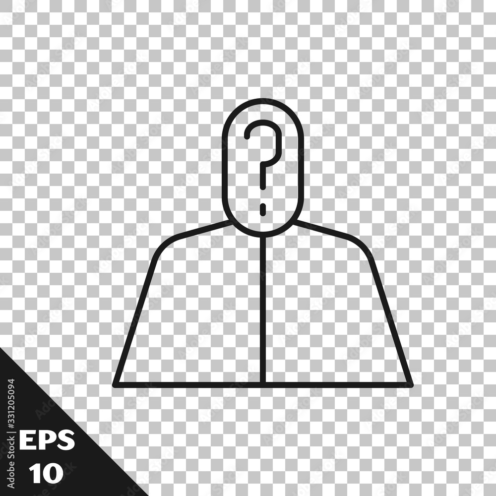 Aufkleber black line anonymous man with question mark icon isolated on transparent background. unknown user, i