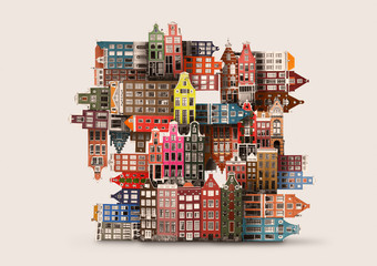 Traditional Dutch houses stacked on top of each other, concept on the theme of the Netherlands