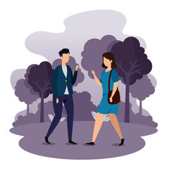 young couple in landscape avatar character vector illustration design