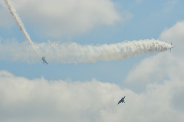 Fighter jet flying on display near Changi Air Base