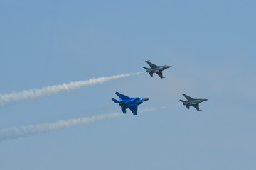 Fighter jet flying on display near Changi Air Base