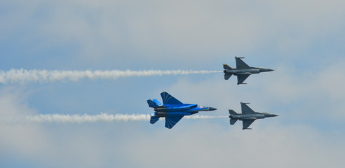Fighter jet flying on display near Changi Air Base