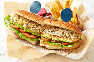 sandwich with ham and vegetables