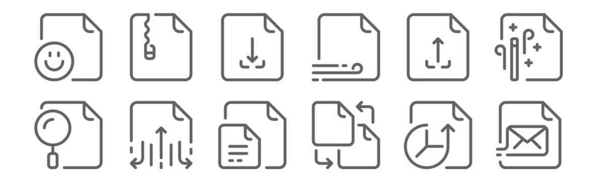 set of 12 files icons. outline thin line icons such as file, file, file sharing,