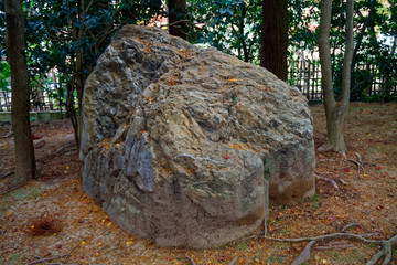 Japan park with boulders. Panorama of rockery rock garden. gardening background panoramic view. gardener backyard design element
