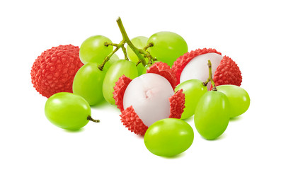 Green grapes and lychee isolated on white background