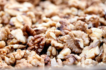 Closeup of big shelled walnuts (Akhrot) pile sold in indian market