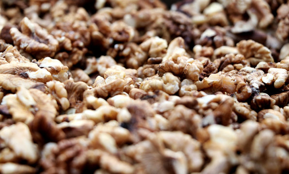 Closeup of big shelled walnuts (Akhrot) pile sold in indian market