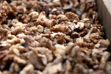 Closeup of big shelled walnuts (Akhrot) pile sold in indian market