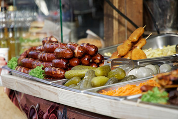 Fry street food. Oriental food - Indian takeaway at a London's market.