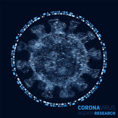 Big data research of Coronavirus disease. 3d vector illustration of virus and data cloud. Futuristic virology analysis of SARS. Pathogen exploraion concept.