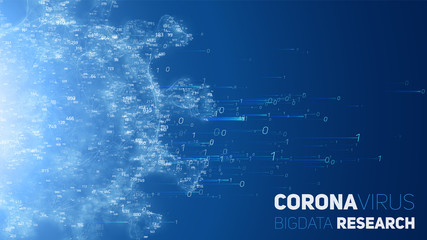 Big data research of Coronavirus disease. 3d vector illustration of virus and data cloud. Futuristic virology analysis of SARS. Pathogen exploraion concept.