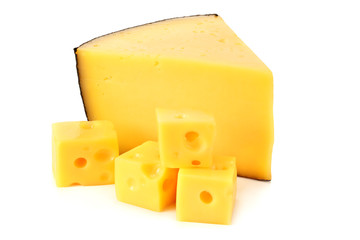 piece of cheese isolated on white background. macro