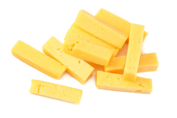 cheese slices isolated on white background. top view