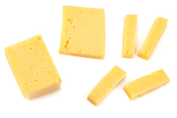 cheese slices isolated on white background. top view