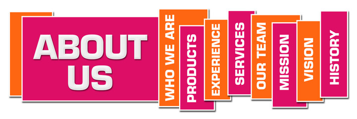 About Us Pink Orange Boxes 