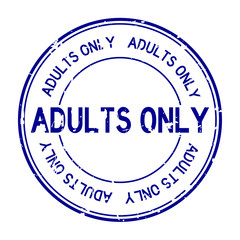 Grunge blue adults only word round rubber seal stamp on white background
