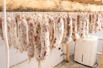 dry sausage in drying room