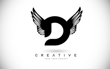 Obraz premium D Letter Logo with Wings. Creative Wing Letter D Logo icon Design Vector