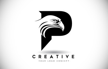 Letter P Eagle Logo Icon with Creative Eagle Head Vector Illustration.