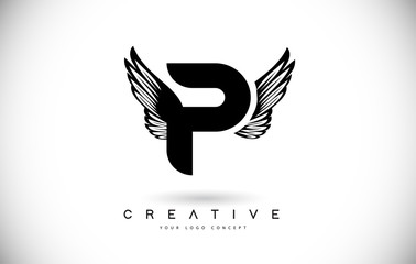 P Letter Logo with Wings. Creative Wing Letter P Logo icon Design Vector Illustration.