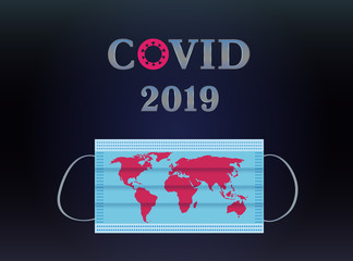 medical mask with world map, corona virus, covid 2019, world in crisis