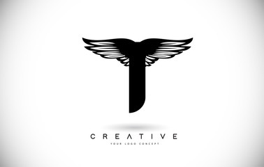 T Letter Logo with Wings. Creative Wing Letter T Logo icon Design Vector Illustration.