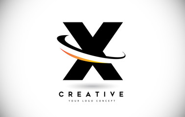 Letter X Swoosh Logo With Creative Curved Swoosh Icon Vector Illustration.