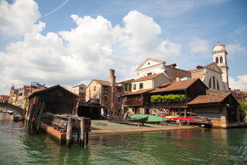 Fototapeta na wymiar Last gondolas repairman. Venice landmark, Italy
