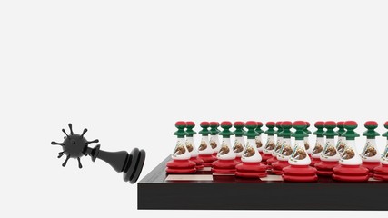 Naklejka premium coronavirus covid 19 Mexican chess pawns and virus concept - 3d rendering