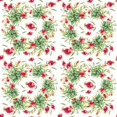  Seamless pattern with watercolor illustration of the branches and ripe pomegranate fruit © AnnaNenasheva