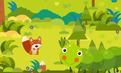 Naklejka premium cartoon scene with different european animals in the forest illustration