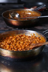 Bean in tomato sauce on frying pan