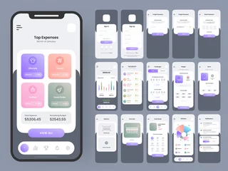 Fotobehang Mobile App Ui Kits with Different GUI Layout Including Sign in, Sign Up, Forgot, Reset Password, Top Expenses and Trading Screens. © Abdul Qaiyoom