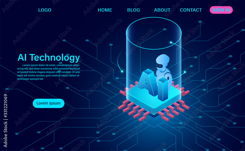 Poster artificial intelligence technology concept. data and engineering concept. isometric