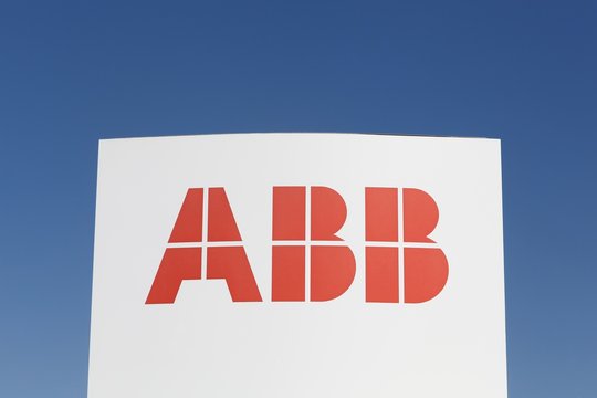 Odense, Denmark - April 9, 2017: ABB Logo On A Panel. ABB Is A Swedish-Swiss Multinational Corporation Operating Mainly In Robotics And The Power And Automation Technology Areas