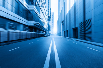 empty highway with cityscape and skyline of qingdao,China.