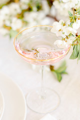 Wedding glass with spring flowers