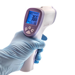 Isometric Medical Digital Non-Contact Infrared Thermometer. Temperature Measurement Device - obrazy, fototapety, plakaty